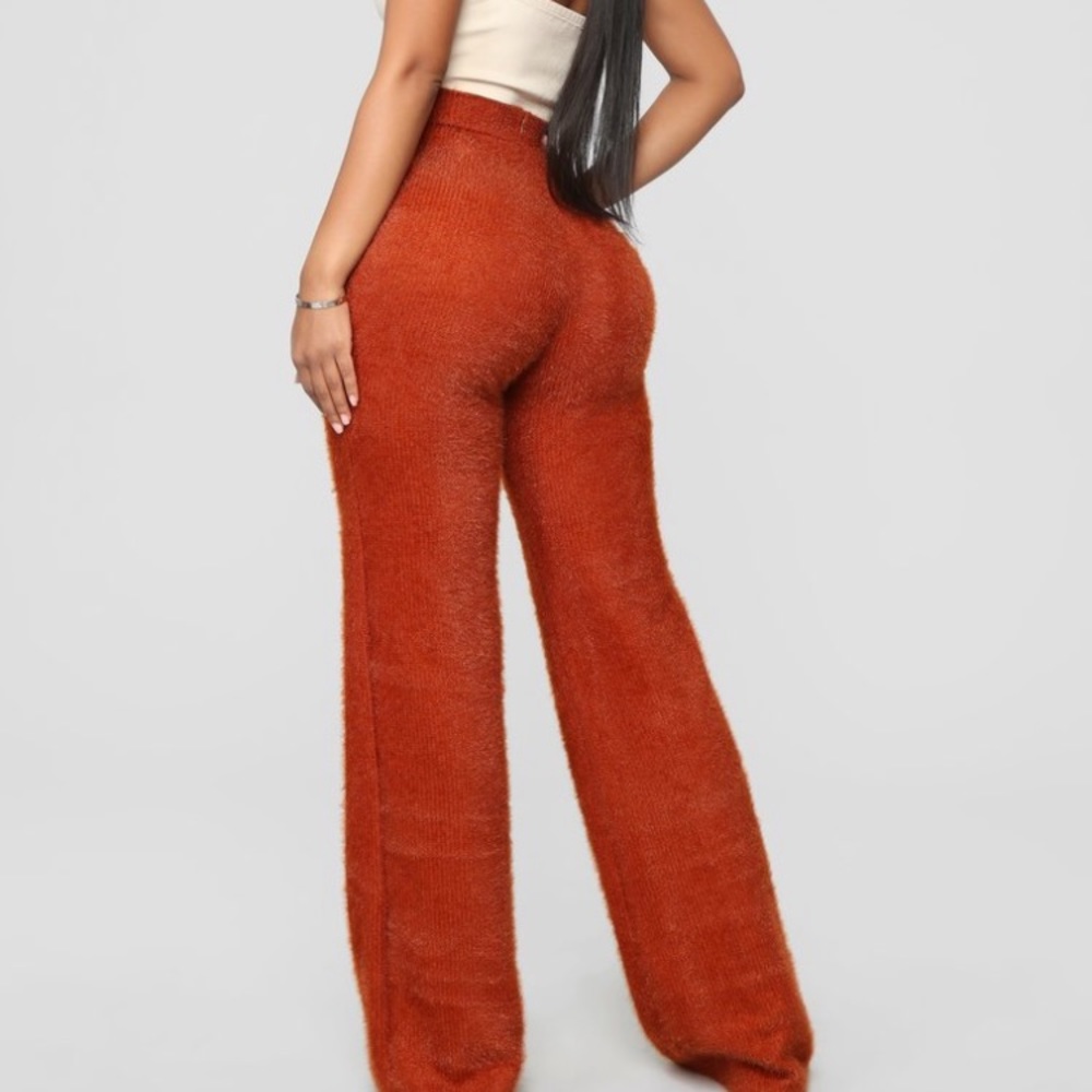 Fuzzy Wide Leg Pants Rust Color